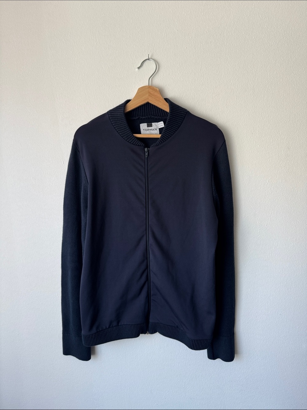 Topman Navy Full-Zip Slim Sweater